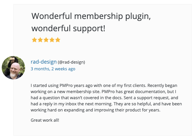 Screenshot of what customers are saying about PMPro