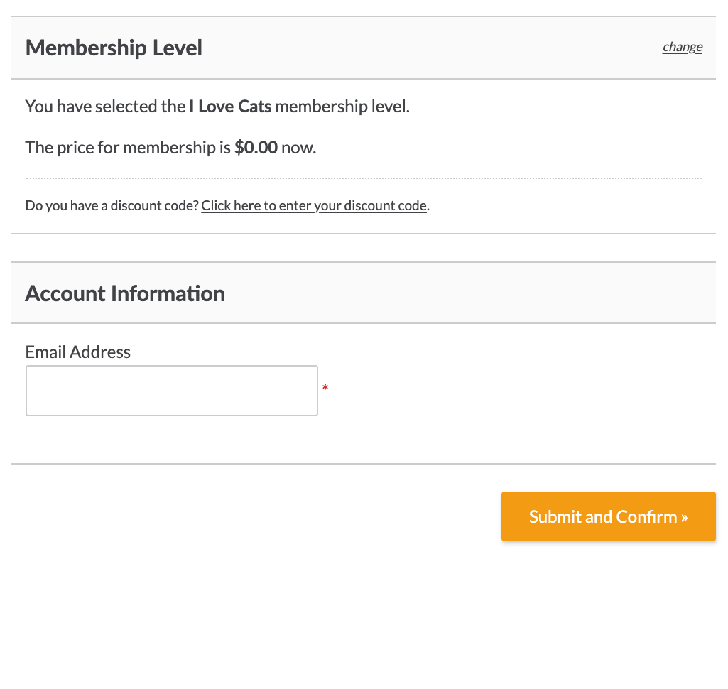 Reduce required fields at membership checkout to only require Email Address.