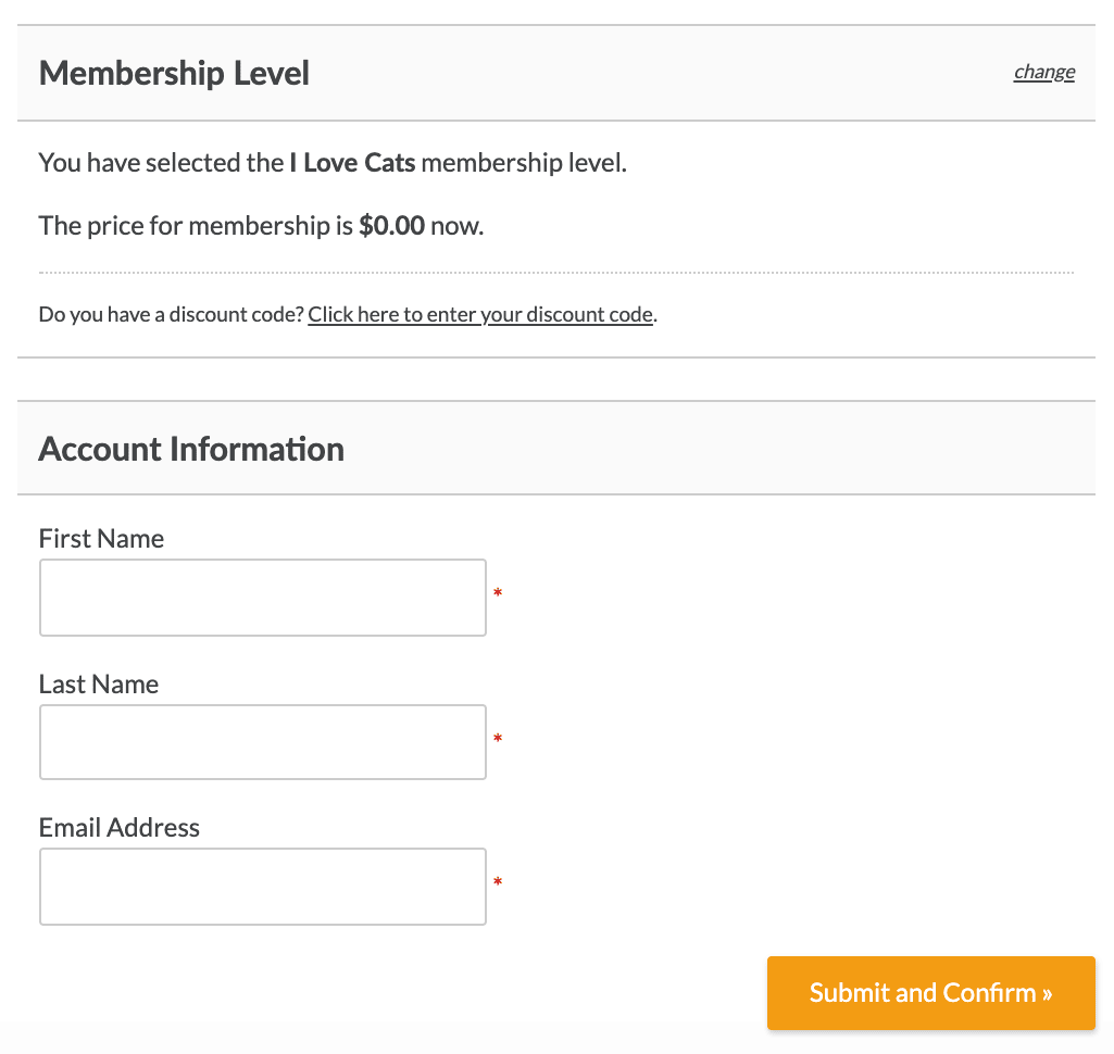 Reduce required fields at membership checkout to only require Name and Email Address