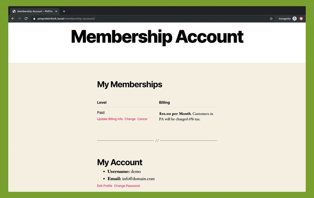 Membership Account - Twenty Twenty Theme