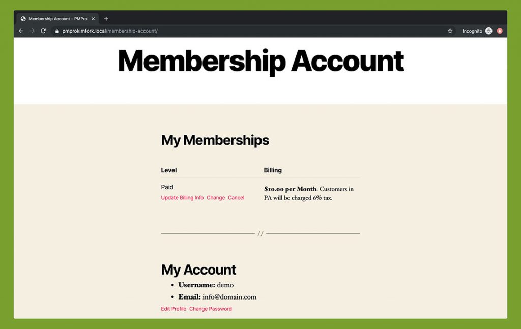 Membership Account - Twenty Twenty Theme