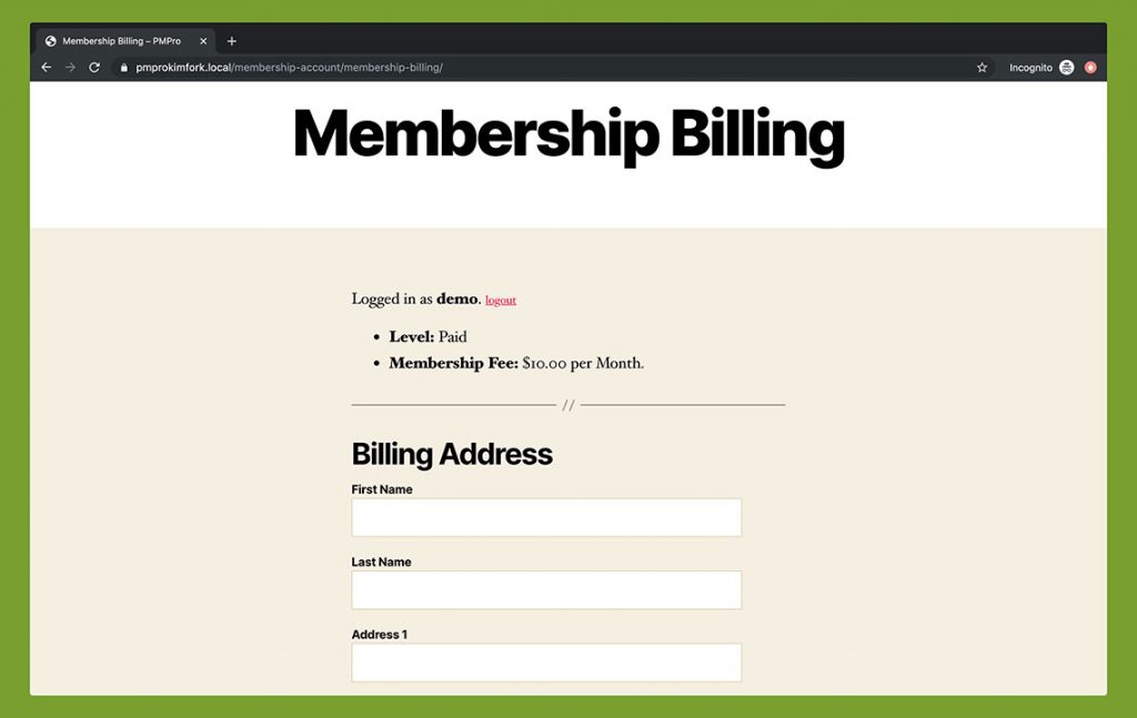 Membership Billing - Twenty Twenty Theme