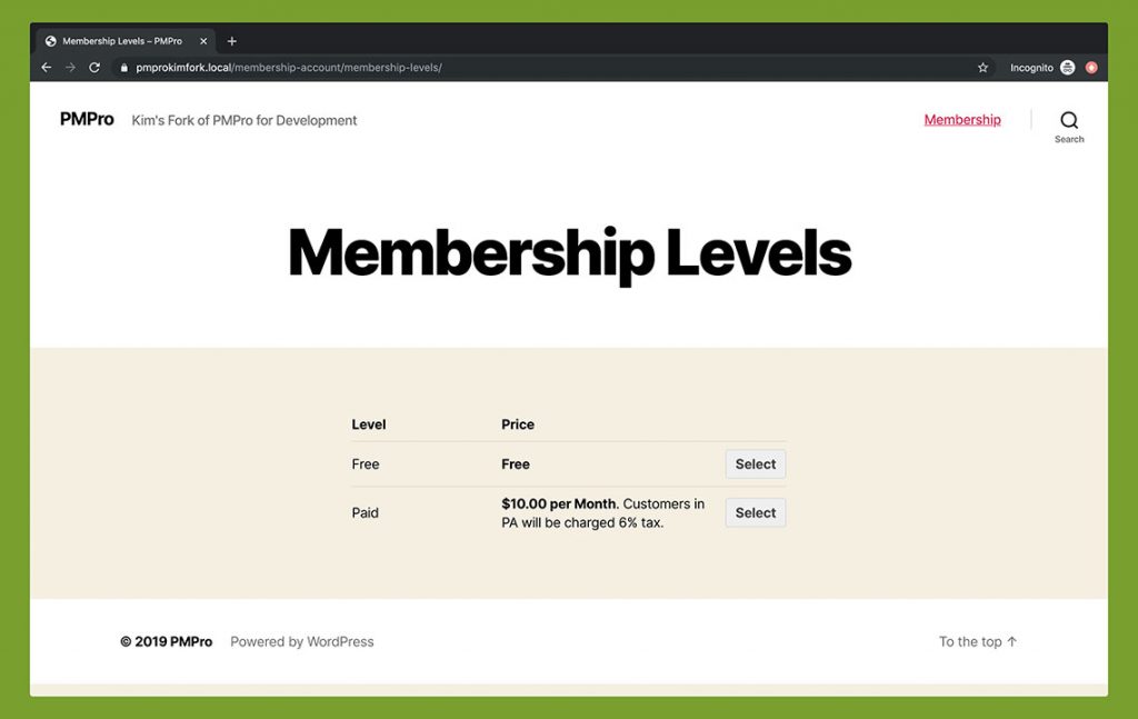 Membership Levels - Twenty Twenty Theme