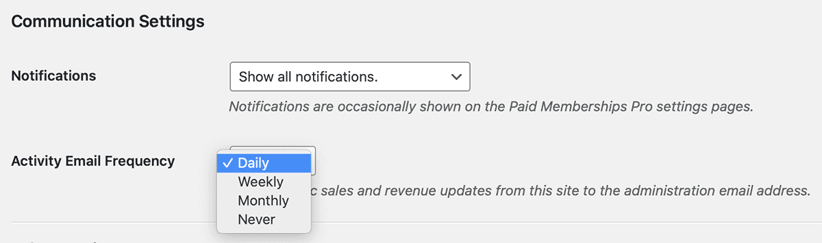 Communications Settings admin settings