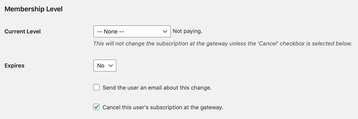 Change Membership Level to None and Cancel Subscription at Gateway