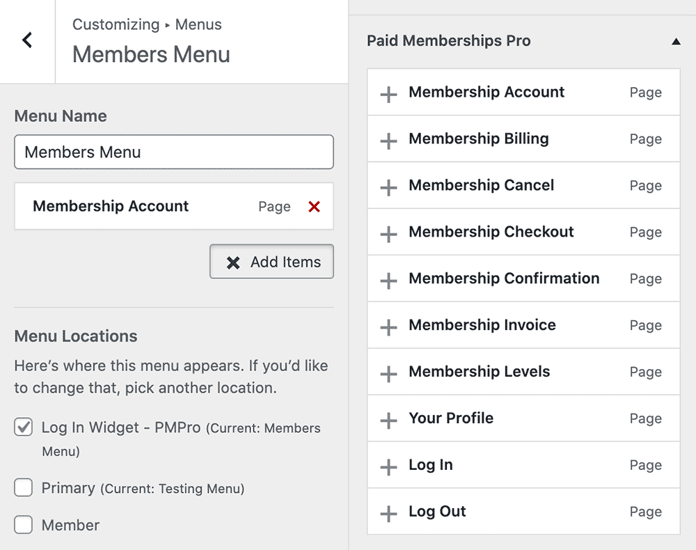 Customize menus in your membership site