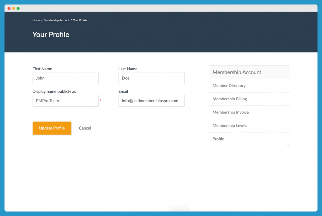 Paid Memberships Pro edit member profile - PMPro update 2.3