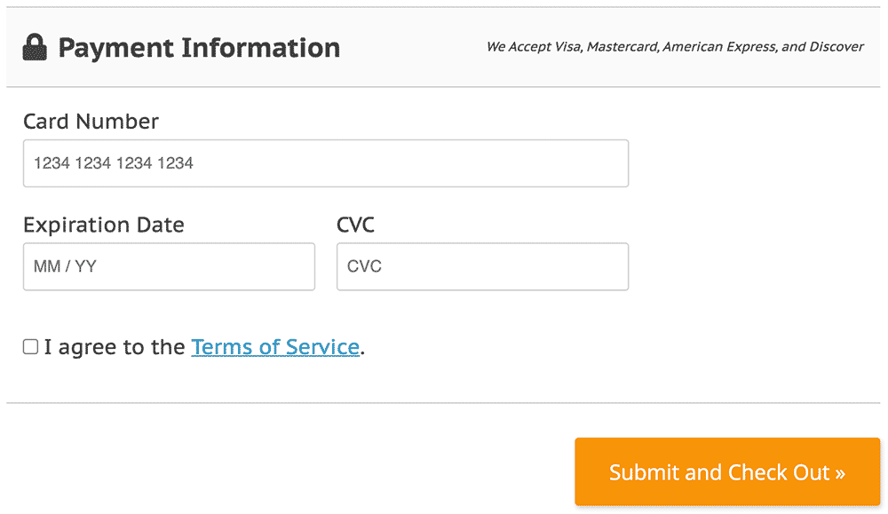 Screenshot of Membership Checkout with Terms of Service as a Text Link