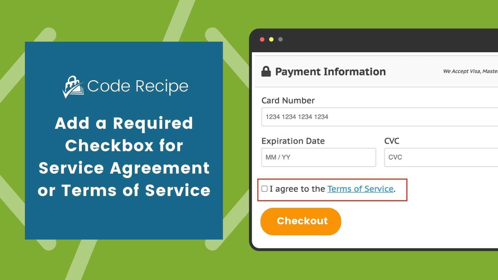 Add a Link to View and Agree to Terms of Service at Checkout