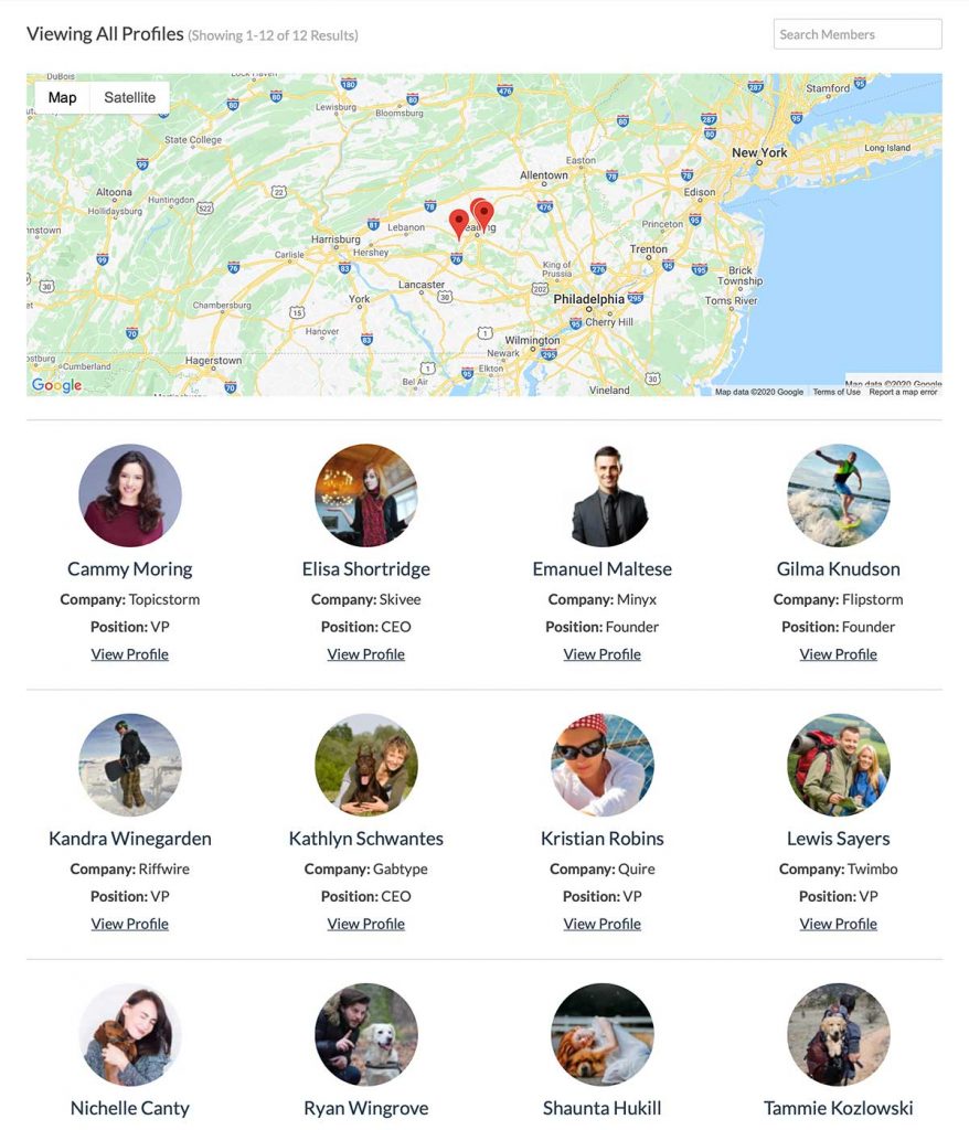 Membership Map for all members in the Member Directory frontend page