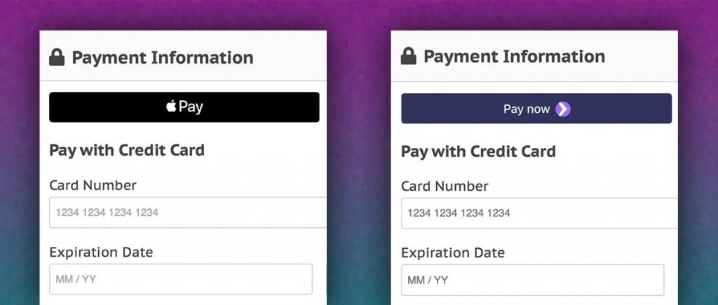 Screenshots of the membership checkout page with Apple Pay or Google Pay Payment Request Buttons