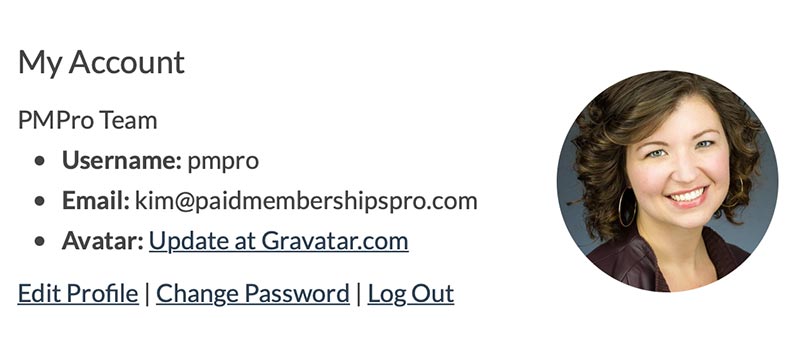 Gravatar example using the code recipe on Membership Account page.