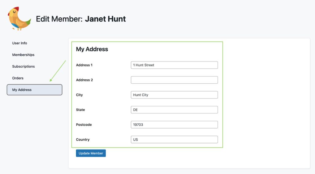 Screenshot of Editing The Member Address in The Admin