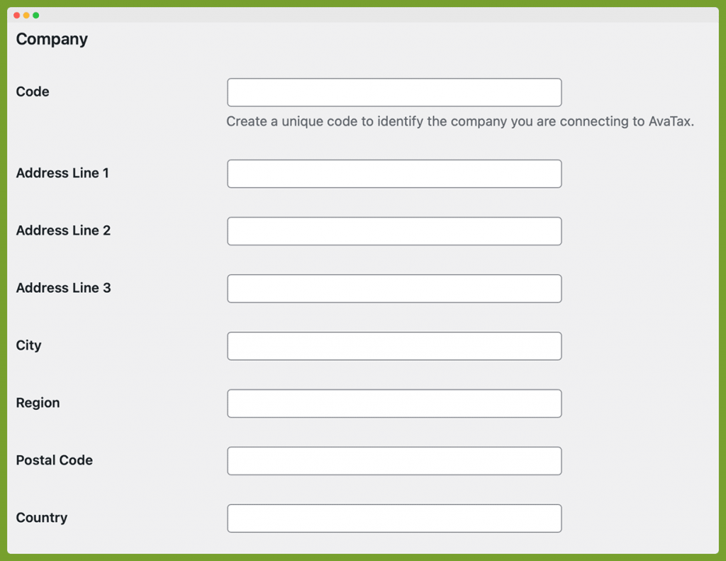 Screenshot of the Company Details section of the Memberships > AvaTax screen in the WordPress admin.