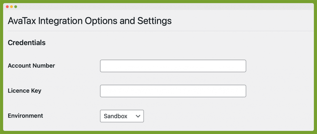 Screenshot of the Memberships > AvaTax screen to enter your AvaTax Credentials.