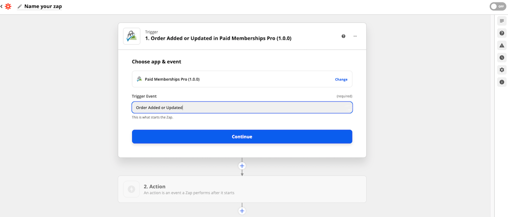 Choosing a Trigger event for Paid Memberships Pro in Zapier