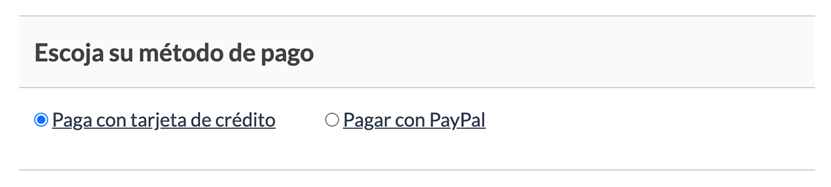 Choose Your Payment Method box after text is translated to Spanish