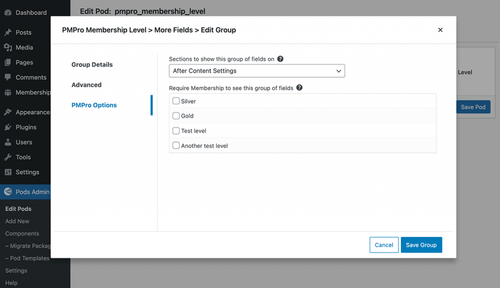 Edit Group options