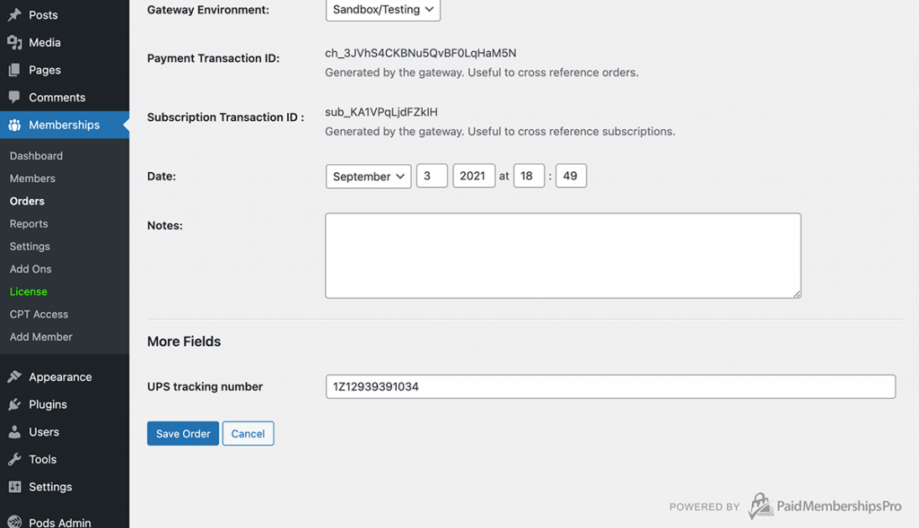 cCustom field on the Edit Order form