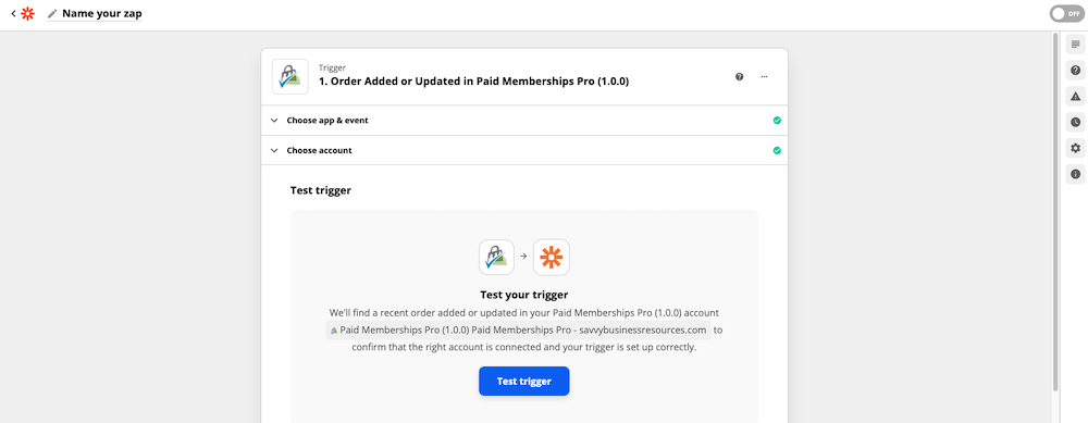 Testing the Trigger in Zapier