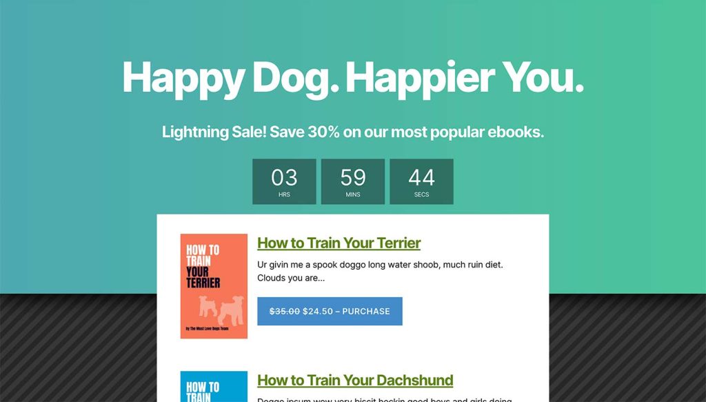 A Sitewide Sales Landing Page Template With a Countdown Timer Creates a Sense of Urgency