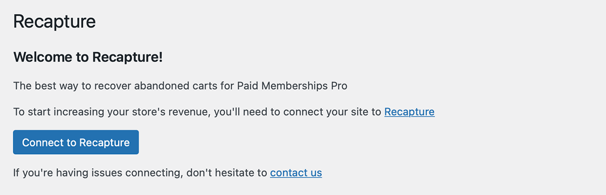 Screenshot of Recapture Integration for Paid Memberships Pro Settings Page