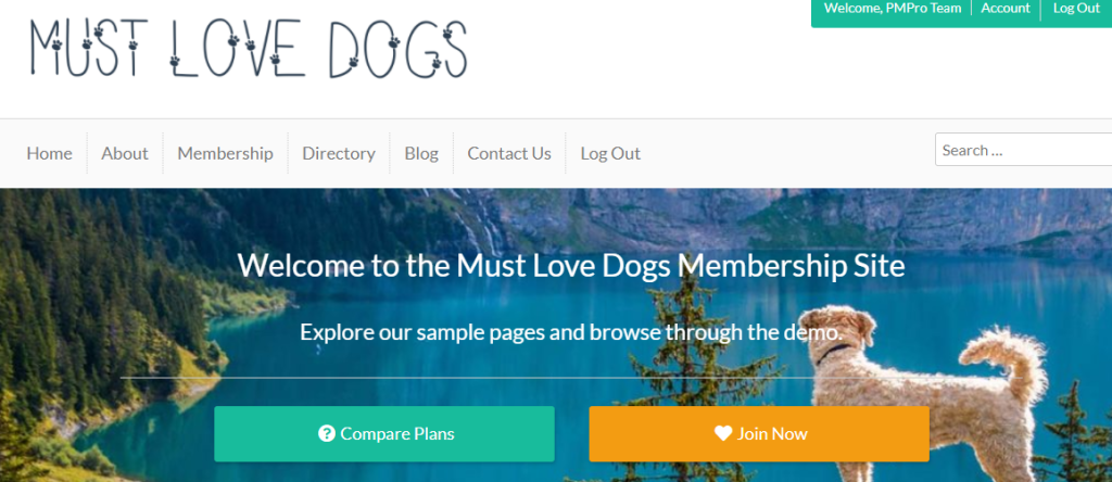 “Must Love Dogs,” PMPro’s Demo Website