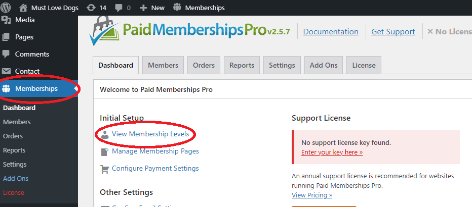 Membership Dashboard on PMPro’s Demo Website 