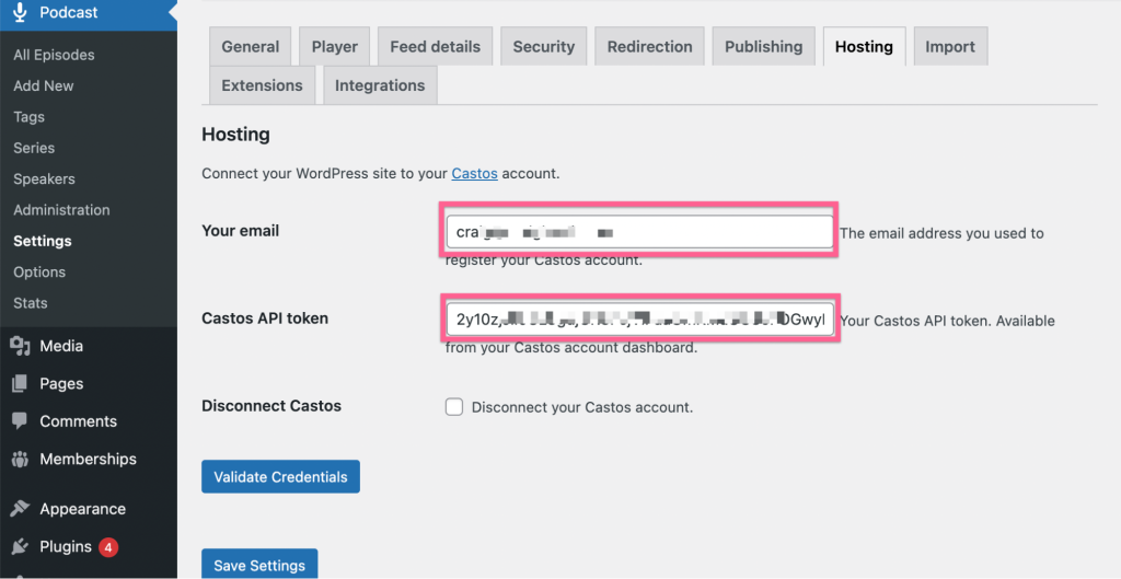 WordPress Castos Podcast Settings