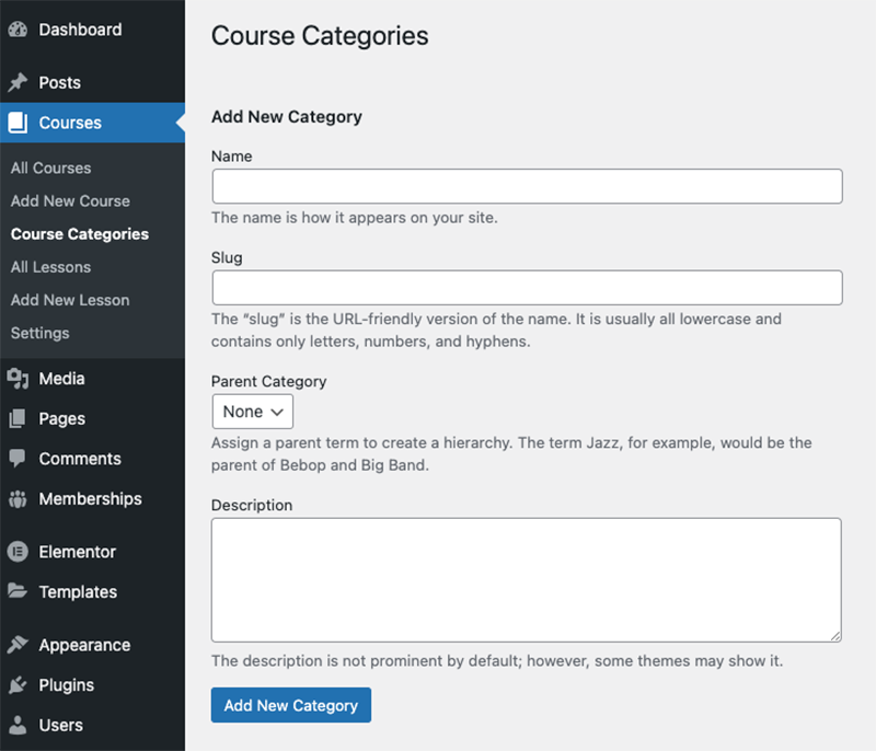 Creating course categories