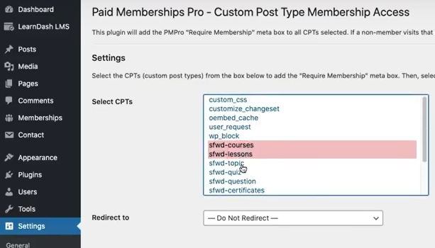 Setting redirects for paid content