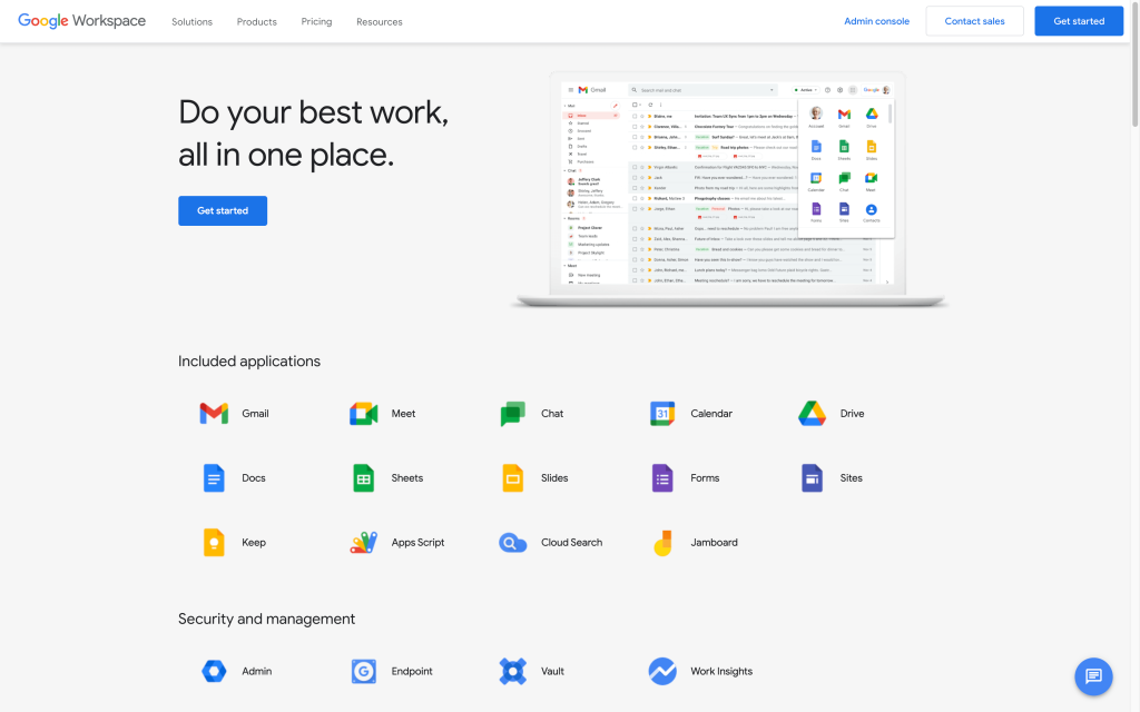 Screenshot of Google WorkSpace