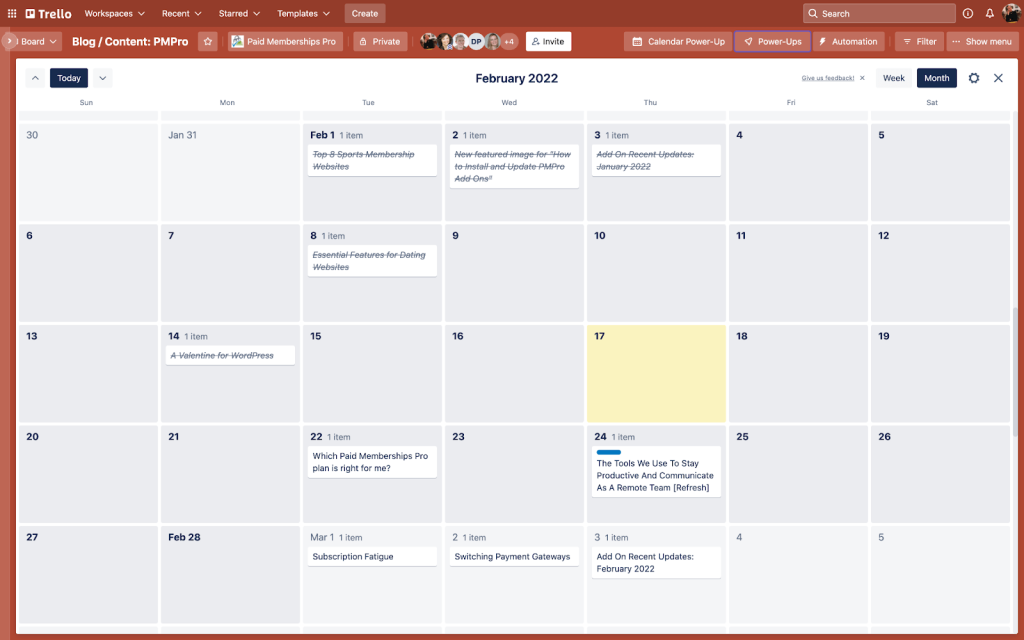 Trello Calendar Power-Up View