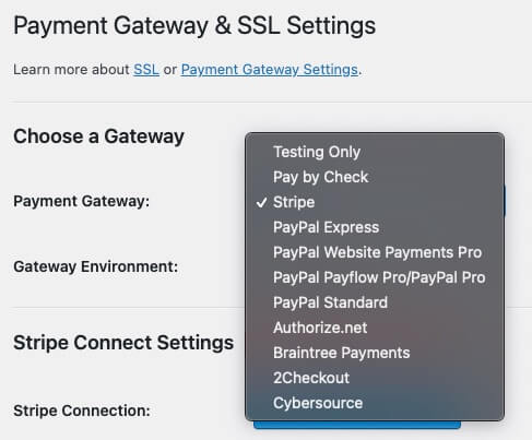 Payment gateway settings in Paid Memberships Pro