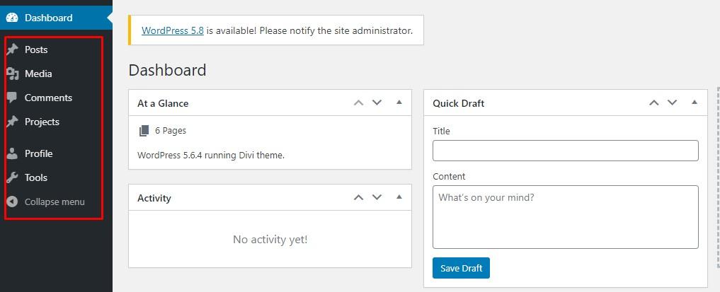 Screenshot of the WordPress dashboard with the Author role