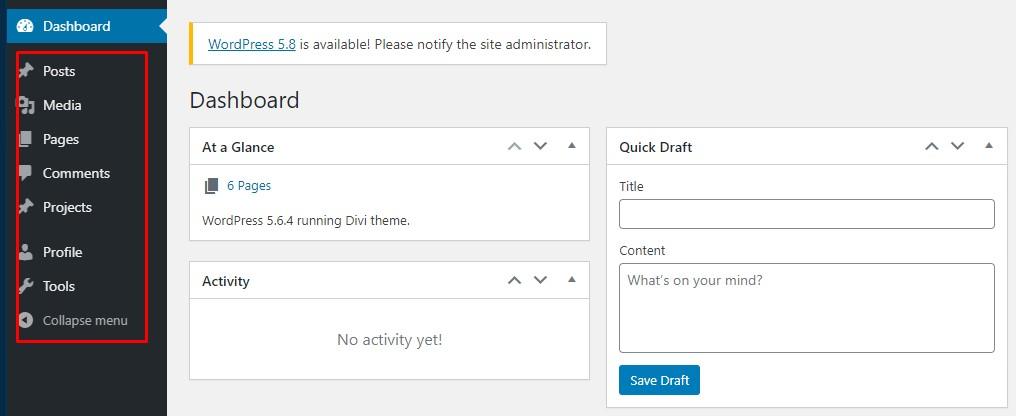Screenshot of the WordPress dashboard with the Editor role
