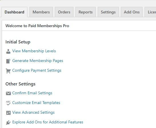 Screenshot of the Paid Memberships Pro dashboard
