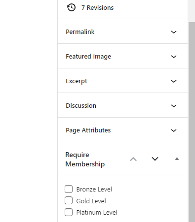Screenshot of the WordPress sidebar setting to restrict content by requiring a specific membership