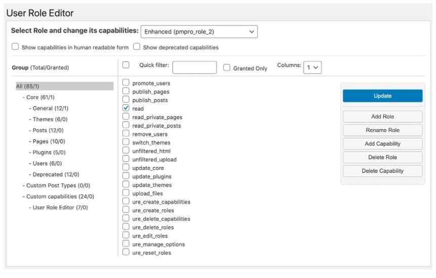 Screenshot of the updated User Role Editor in WordPress