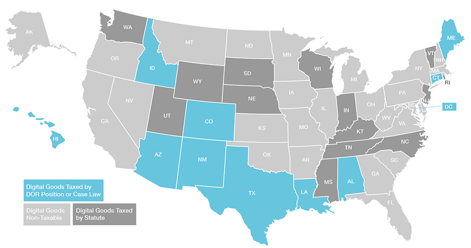 Map of digital goods taxation by U.S. state (Avalara)