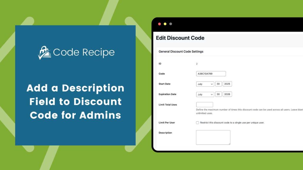 Featured image for Add a Description Field to Discount Code for Admins code recipe