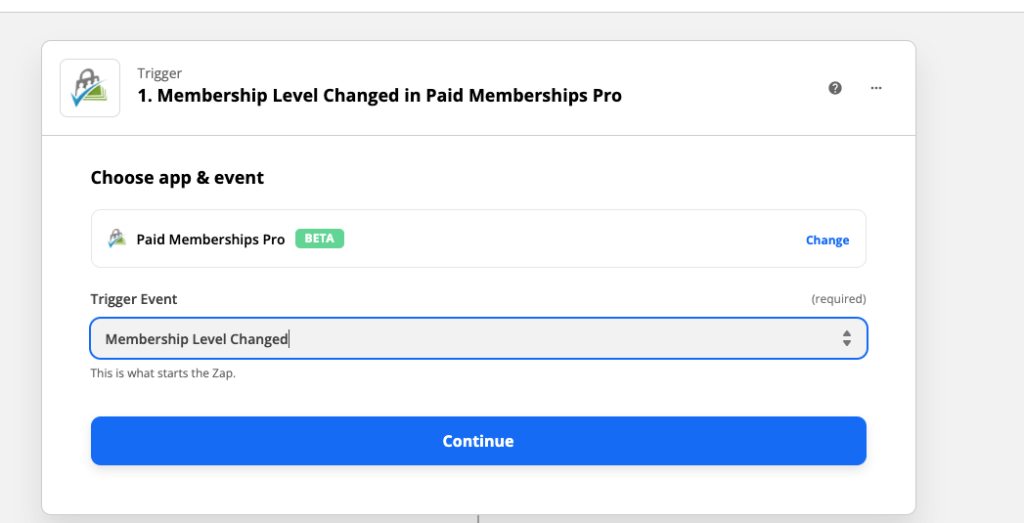 The Paid Memberships Pro membership level changed trigger in Zapier