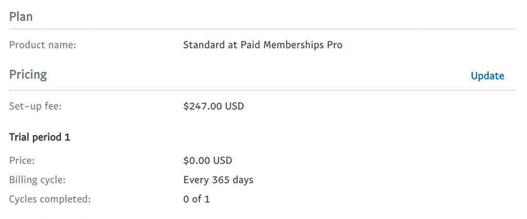 Screenshot of the PayPal Subscription with Trial Period 1