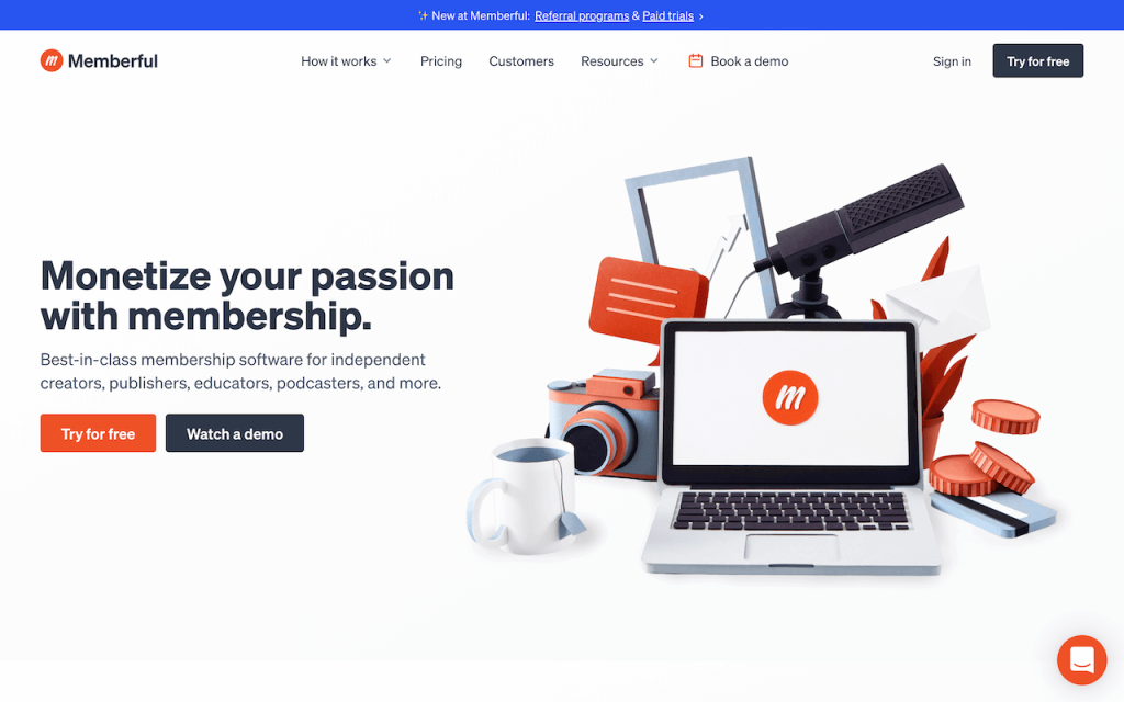 Screenshot of Memberful Homepage