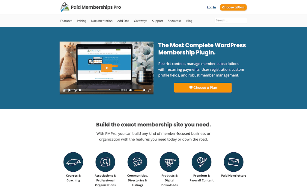 Screenshot of Paid Memberships Pro Homepage