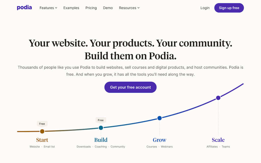 Screenshot of Podia Homepage