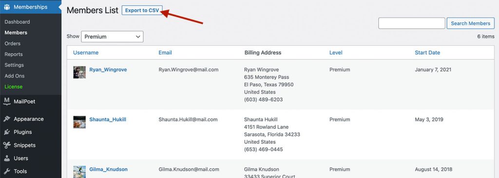 Filter the Members List and Export to CSV in Paid Memberships Pro
