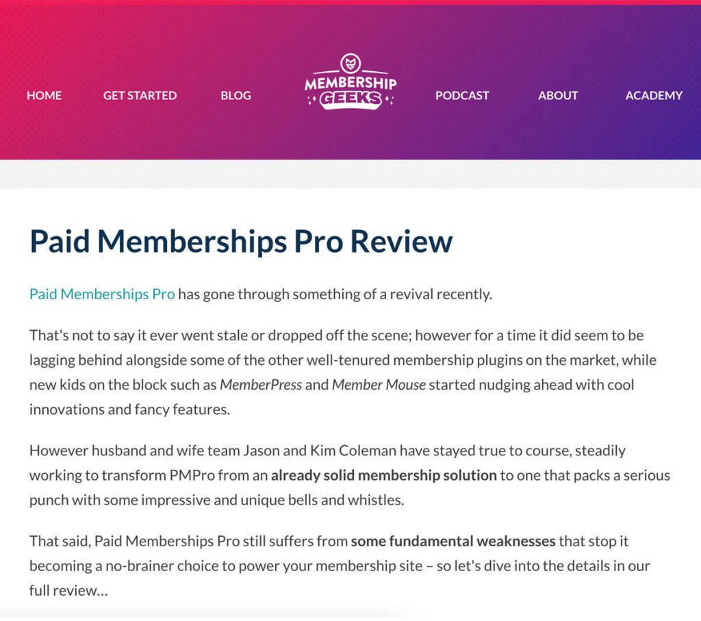 Screenshot of Membership Geeks Review