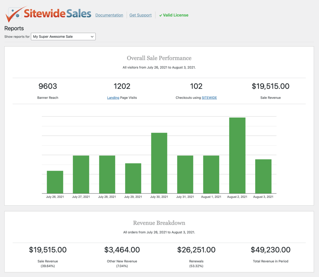 Overall sales performance graph chart report