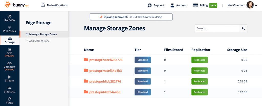 Bunny.net Account Storage Dashboard